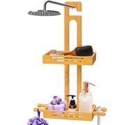 SereneLife Étagère de Douche Suspendue en Bambou à 2 Niveaux - Design Antidérapant avec Tablettes Auto-Drainantes pour un Rangement Facile des Accessoires de Salle de Bain