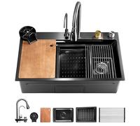 SereneLife Évier de cuisine en acier inoxydable | Évier de cuisine durable avec égouttoir de vidange, panier, plateau de lavabo, planche à découper et rondelle de tasse | Élégant et élégant | 74,9 x