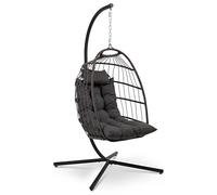 SereneLife Fauteuil œuf suspendu avec support, rotin tressé pliable, coussin imperméable, appui-tête