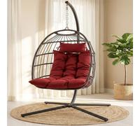 SereneLife Fauteuil Suspendu en Forme d'œuf avec Support - Structure en Acier thermolaqué - Coussin rembourré et Appui-tête - Charge de 158,8 kg