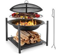 SereneLife Foyer d'extérieur portable - Grille de barbecue 2 en 1 en acier et foyer à bois de 66 cm avec écran anti-étincelles en maille, grille à bûches, tisonnier et housse pour camping, pique-nique