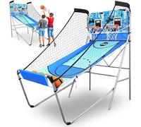 SereneLife Jeu de Basketball d'Arcade en Intérieur, Double Panier Pliable Robuste avec Tableau de Bord Électronique de Points, Minuteur de Jeu, Cadre Préassemblé, Ballons de Basket inclus, Bleu