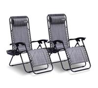 SereneLife Lot de 2 Chaises Longues Réglables - Chaises Pliantes pour Extérieur avec Porte-Gobelets et Oreillers Amovibles - Patio, Jardin, Plage - Gris