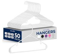 SereneLife Lot de 50 cintres en Plastique Blanc pour Rangement de Placard | Design léger et fin avec crochets de sangle intégrés et finition sans accroc pour organiser chemises, pantalons