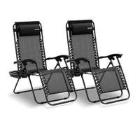 SereneLife Lot Set de 2 Chaises Pliantes - Chaise Longue Réglable pour Extérieur avec Table Latérale, Porte-Gobelets, Oreillers Amovibles - Patio, Jardin, Plage - Noir délavé