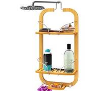 SereneLife Organisateur de Douche Suspendu en Bambou 3 Niveaux - Rangement Salle de Bain Antidérapant pour Shampoings, Savons et Accessoires - Gain de Place et Facile à Nettoyer