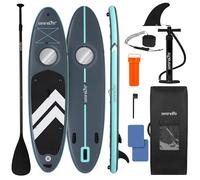 SereneLife Paddle Gonflable Adulte 320 x 81 cm - Stand Up Paddle Gonflable Stable et Antidérapant avec Fenêtre, Support GoPro et Accessoires pour Lac, Rivière et Mer, 159 kg