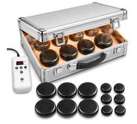 SereneLife Pierres Chaudes Massage Mallette Aluminium, Température Réglable | 12 galets ronds | Thermothérapie sans eau | Réglage 20-70°C | Dos, nuque, épaules, cervicales et pieds | Spa, kiné ou maison
