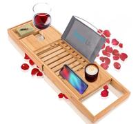 SereneLife Plateau de Bain en Bambou, étagère de Bain Extensible avec Design Pliable, Planche de Bain en Bois pour Bains relaxants, réglable et Facile à Ranger, s'adapte à la Plupart des Tailles de