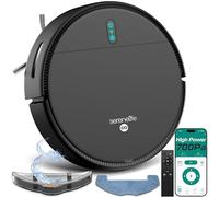 SereneLife Robot Aspirateur Balai Intelligent - Aspiration 700 Pa, Contrôle App, 3 Modes de Nettoyage, Capteurs Anti-Chute, Auto-Recharge, Silencieux, Poils d’Animaux, Sols Durs & Tapis-Noir