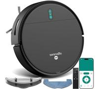 SereneLife Robot Aspirateur Laveur 3-in-1 - Auto-Recharge, Anti-Chute, Nettoyage Automatique, Robot Laveur pour Sols Durs, Tapis et Poils Animaux, 3 Modes, Noir