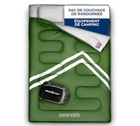 SereneLife Sac de Couchage Double avec Oreillers - Imperméable et Séparable en 2 Sacs Simples - Léger et Chaud - Camping, Randonnée, Trekking, Backpacking et Temps Froid - Température -15 à -12°C