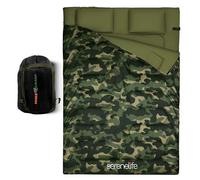 SereneLife Sac de Couchage Double avec Oreillers - Imperméable, Léger et Chaud, Séparable en Deux Sacs Simples - Parfait pour Le Camping, la Randonnée, Le Trek et par Temps Froid (-15 à 12,2 °C)