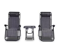 SereneLife Set de 2 Chaises Longues Réglables - Chaises Pliantes pour Extérieur avec Table Latérale, Porte-Gobelets, Oreillers Amovibles - Patio, Jardin, Plage - Gris Anthracite