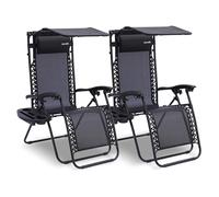 SereneLife Set de 2 Chaises Pliantes - Chaise Longue Réglable pour Extérieur avec Table Latérale, Porte-Gobelets, Oreillers Amovibles - Patio, Jardin, Plage - Inclut Appui-Tête et Visière Pare-Soleil