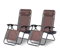 SereneLife Set de 2 Chaises Pliantes - Chaise Longue Réglable pour Extérieur avec Table Latérale, Porte-Gobelets, Oreillers Amovibles - Patio, Jardin, Plage - Chocolat, Brown