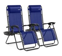 SereneLife Set de 2 Chaises Pliantes - Chaise Longue Réglable pour Extérieur avec Table Latérale, Porte-Gobelets, Oreillers Amovibles - Patio, Jardin, Plage - Bleu