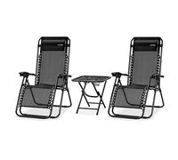 SereneLife Set de 2 Chaises Pliantes - Chaise Longue Réglable pour Extérieur avec Table Latérale, Porte-Gobelets, Oreillers Amovibles - Patio, Jardin, Plage - Noir