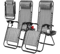 SereneLife Set de 2 Chaises Pliantes - Chaise Longue Réglable pour Extérieur avec Table Latérale, Porte-Gobelets, Oreillers Amovibles - Patio, Jardin, Plage - Couleur Charbon