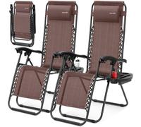 SereneLife Set de 2 Chaises Pliantes - Chaise Longue Réglable pour Extérieur avec Table Latérale, Porte-Gobelets, Oreillers Amovibles - Patio, Jardin, Plage - Chocolat, Brown
