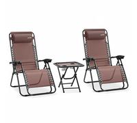 SereneLife Set de 2 Chaises Pliantes - Chaise Longue Réglable pour Extérieur avec Table Latérale, Porte-Gobelets, Oreillers Amovibles - Patio, Jardin, Plage - Brun