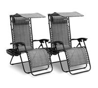 SereneLife Set de 2 Chaises Pliantes - Chaise Longue Réglable pour Extérieur avec Table Latérale, Visière Pare-Soleil, Porte-Gobelets, Oreillers Amovibles - Patio, Jardin, Plage - Gris