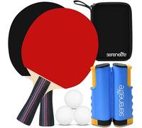 SereneLife Set de Tennis de Table Portable - Accessoires de Sport Intérieur, Extérieur et Tablette avec Filet Rétractable avec Pinces Ajustables, Raquettes, Balles et Sac de Transport, 2 Joueurs