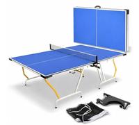 SereneLife Table de Ping-Pong Portable, Table Ping-Pong Extérieur Intérieur - Taille Complète avec Filet, Clipper, Poteau - Design Pliable Économiseur d'Espace de 274 cm x 152 cm, Bleu
