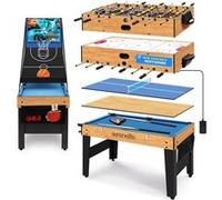 SereneLife 48" 6-in-1 Multi Game Table, Full-Size Indoor and Outdoor Arcade Sports Table with Pool, Air Hockey, Foosball, Basketball, Table Tennis, Dining Table, for Family, Kids, Adults
