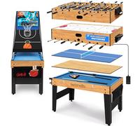 SereneLife Table Multijeux 6-en-1 - avec Billard, Air Hockey, Baby-Foot, Basketball, Ping Pong - pour Famille, Enfants, Adultes, Marron