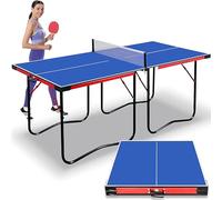 SereneLife Table Tennis Table, Ping Pong Table w/Net, Foldable and Portable Ping Pong Set for Indoor Outdoor Use, Easy Assemble, Midsize, Bleu