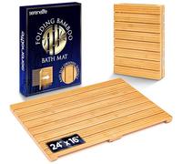 SereneLife Tapis de Bain et de Douche Pliable en Bambou Naturel - Tapis de Sol Antidérapant pour Salle de Bain, Spa ou Sauna, Double Surface Antiglisse, Supporte Jusqu’à 136 kg, Facile à Ranger