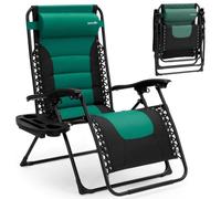 SereneLife Zero Gravity Chaise de Jardin Pliante inclinable avec Porte-gobelet, Coussin Amovible, Chaise de Camping rembourrée, Vert et Noir