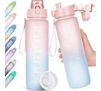 Serenelight 1LGourde Sport avec paille,bouteille d'eau de motivation avec Marqueur de Temps,bouteille d'eau étanche avec couvercle sans BPA pour sport, gym, bureau, cou rse à pied(dégradé de rose)