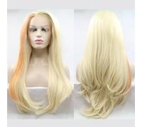 SereneWig Perruque synthétique avec dentelle frontale pour femme - 61 cm de long - Couleur dorée naturelle résistante à la chaleur - Blond et orange - 61 cm de long