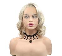 SERENEWIG Perruques blondes naturelles de 35,5 cm - Cheveux ondulés résistants à la chaleur - Dentelle synthétique - Perruque pour femme - Vacances d'été - Cosplay - Longueur des épaules - Partie