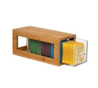 Serenica Homes Élégant cadre en bambou avec tiroir en acrylique, support pour dosettes de café et sachets de thé, organiseur multifonction pour cuisine, salle de bain, maquillage ou médicaments