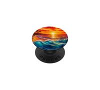 Sérénité Tropicale au Coucher du Soleil - Paradis côtier PopSockets PopGrip Adhésif