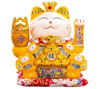 Serenitison Chat Chinois Porte Bonheur,Ornement de Chat Porte Bonheur en Céramique,Maneki Neko,Bras Agitant,avec Coussin,Joyeux Chat Accueillant,pour Le Bureau à Domicile,Les Ouvertures d'affaires
