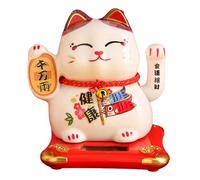 Serenitison Chat Porte Bonheur Bonne Chance,avec Bras Mobile à l'Energie Solaire,Céramique Maneki Neko,Décoration Chinoise Feng Shui Chat Porte Bonheur,Bureau,Restaurants,Décoration de Voiture