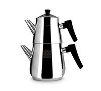 Serenk Théière Turque en Acier Inoxydable, Bouilloire à Ébullition Rapide, 2 Couvercles, Théière Turque avec Infuseur, Base de Capsule Thermo, Bouilloires de 1 L et 2 L