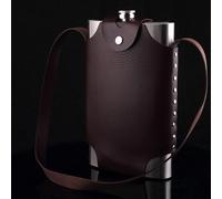 Serenophile Flasque en acier inoxydable avec couvercle en cuir, grande bouteille de vin portable de 1800 ml pour camping, randonnée, voyage, bouteille en métal argenté