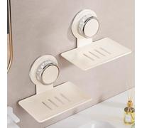 Serenophile Lot de 2 porte-savon à ventouse sans perçage pour salle de bain avec design de drainage pour séchage rapide, construction ABS et acier au carbone, blanc lait et gris acier