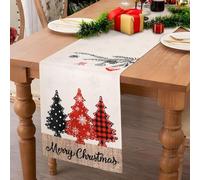 Serento Chemin de Table de Noël Blanc, Chemin de Table en Lin avec Motif d'Arbres, de Flocons de Neige Et de Cloches pour La Saison de Noël, Saison des Fêtes, 40 x 140 cm Nappe Rectangulaire