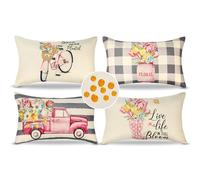 Serento Extérieur Housse de Coussin Lot de 4 Imperméable Housse Coussin 30x50cm Moderne Lin Housse de Coussin Fleurs Motif Canapé Taie d'oreiller pour Patio Jardin Salon Ferme Chambre Décoration
