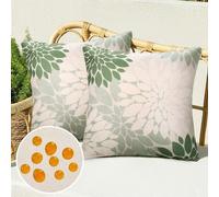 Serento Housse Coussin Vert et Blanc 45 x 45 Décoratif Taie D Oreiller Canapé Fleurs Printemps Été Imperméable Lin Moderne pour Chambre, Canapé, Chaise, Lit, Jardin, Balcon, Lot de 2