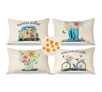 Serento Housse de Coussin 30 x 50 Lot de 4 Decoratives Été Fleurs Taie d'oreiller Housse Coussin Extérieur Imperméable Housse Coussin Carré Lin pour Patio Jardin Salon Ferme Canapé Lit Déco