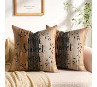 Serento Housse de Coussin 45x45 cm Lot de 2 Marron Rayures Noir Couronne Maison Douce Maison Ferme Rustique Marron Kaki Housse de Coussin Simili Lin avec Fermeture Éclair Invisible pour Canapé Balcon