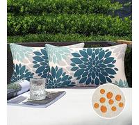 Serento Housses de Coussin 30 x 50 d'extérieur Imperméable Lin Taie d'oreiller Fleur de Dahlia Bleu Motif Canapé Moderne Décoratif pour Patio Chambre Jardin Salon Maison Décor, Lot de 2