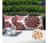 Serento Housses de Coussin 30 x 50 d'extérieur Imperméable Lin Taie d'oreiller Fleur de Dahlia Rouge Motif Canapé Moderne Décoratif pour Patio Chambre Jardin Salon Maison Décor, Lot de 2